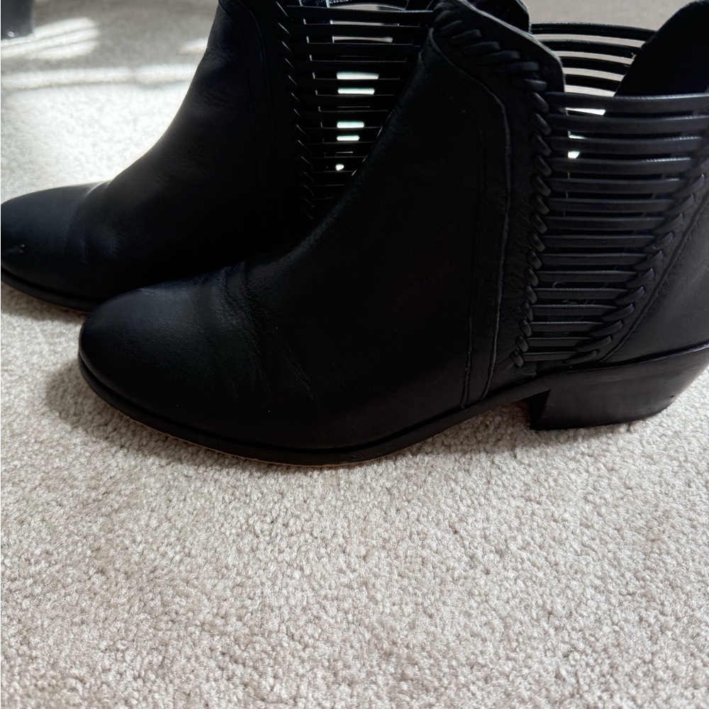 Vince Camuto Black Suede Heeled Boots with Ribbed Panels